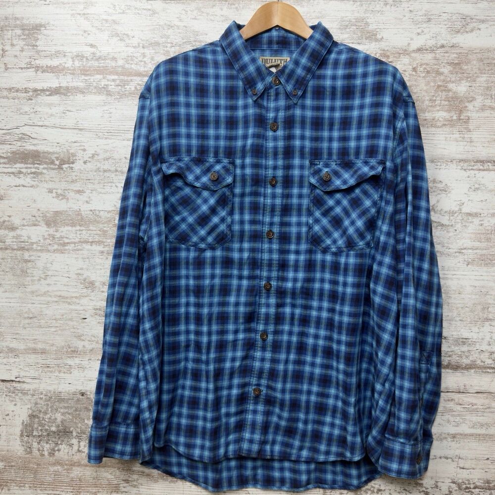 Duluth Trading Co. Men's 3XL Flannel Shirt Blue Plaid Long Sleeve Free Swingin